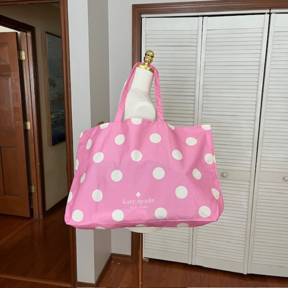 NWOT kate spade Large Pink Lightweight Tote with White Polka Dots